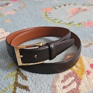 Brooks Brothers 346 Black Leather Belt with Gold Buckle - 38"